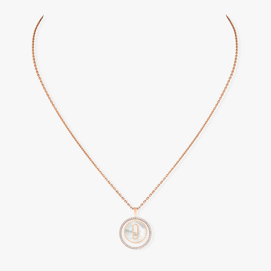 LUCKY MOVE 1 DIAMOND WHITE MOTHER OF PEARL PINK GOLD DIAMOND NECKLACE