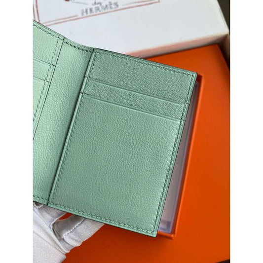 HERM MC² Euclide Card Holder in Vert D'eau Matte Alligator Leather