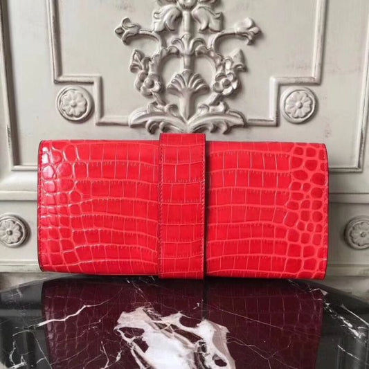HERM Medor Clutch Bag In Cherry Crocodile Leather