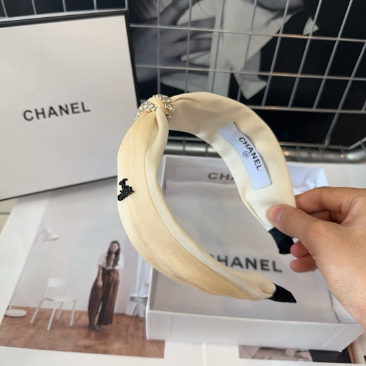 BEIGE CREAM SILK AND FABRIC HAIRBAND 410876
