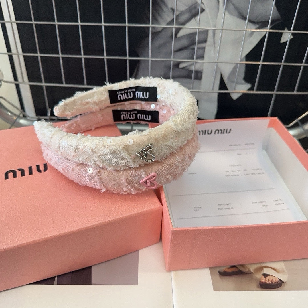 LIGHT PINK HEADBAND ATTACHED SEQUINS TWEED 425521