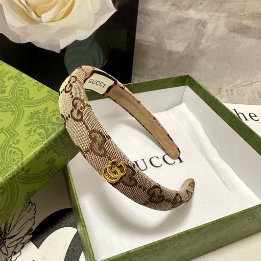 HAIRBAND IN BEIGE AND EBONY CANVAS 432816