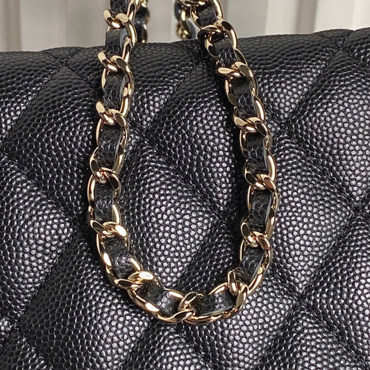 HOBO BAG 21 IN BLACK GRAINED CALFSKIN GOLD HARDWARE