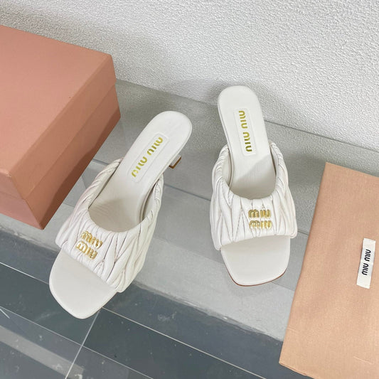 Women's Mid - Heel White Leather Stylized