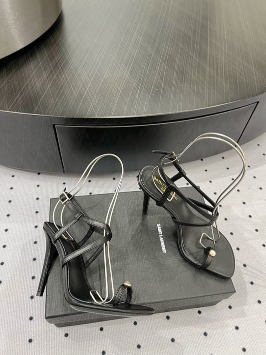 SL LINDEN HEELED SANDALS BLACK CALFSKIN