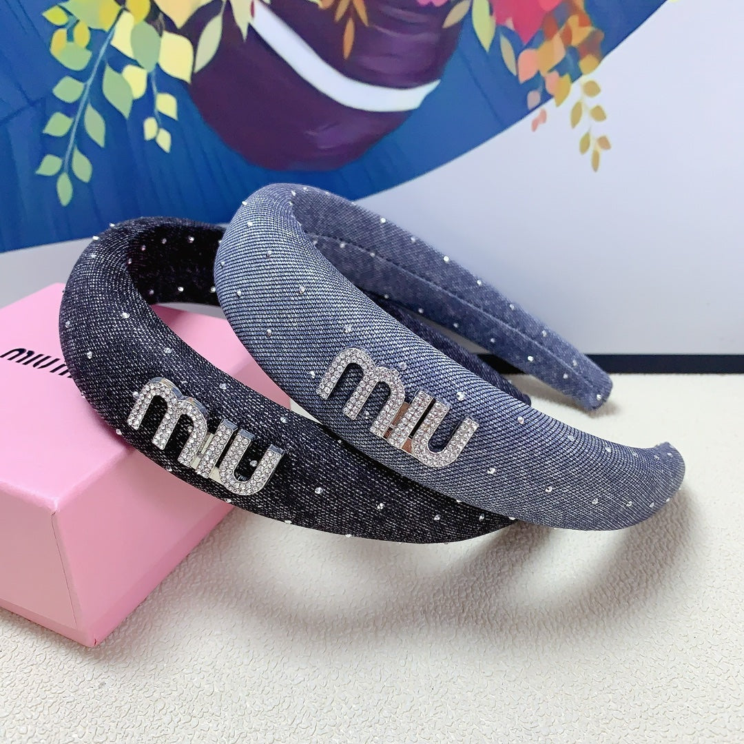 DENIM HEADBAND PIGEON BLUE WITH CRYSTALS 164215