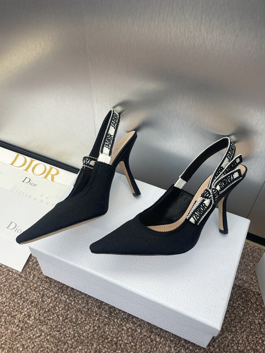 J'ADIOR SLINGBACK 25S PUMP 95MM IN BLACK QUAKE OBLIQUE EMBROIDERED FABRIC