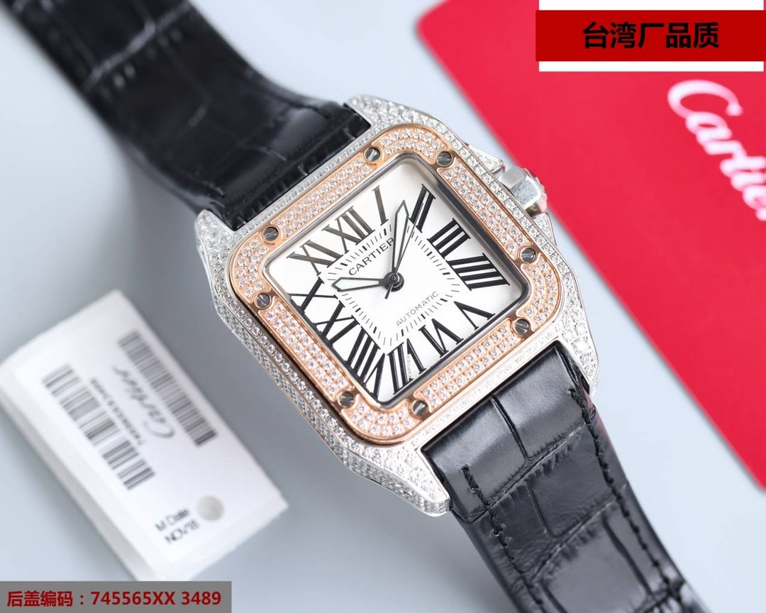 SANTOS 100XL 42MM DIAMOND ROSE GOLD BEZEL