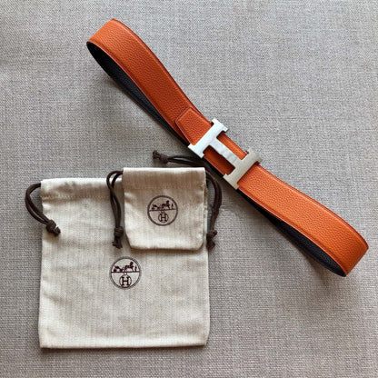 H CONTANCE BELT 38MM ORANGE BLACK LEATHER