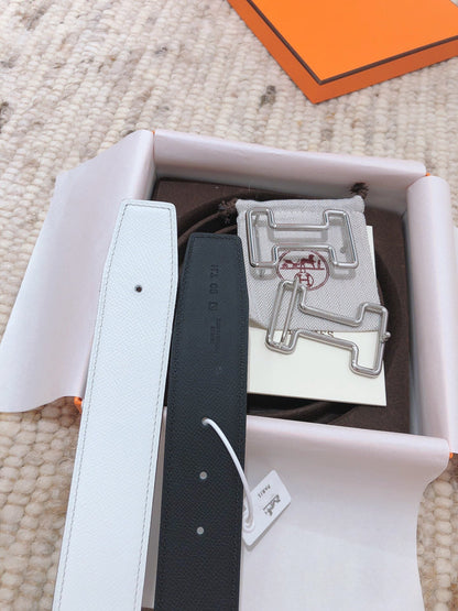 H TONIGHT BELT 38MM BLACK WHITE LEATHER