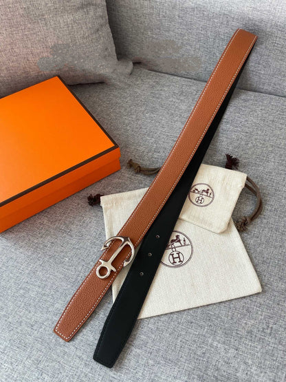 H CARGO BELT 32MM BROWN BLACK LEATHER