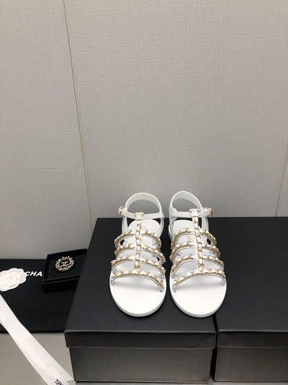 SANDALS WHITE LAMBSKIN