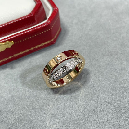 LOVE PINK GOLD SILVER DIAMOND DOUBLE RING
