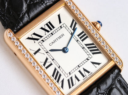 TANK SOLO PINK GOLD DIAMOND BEZEL CROCODILE LEATHER