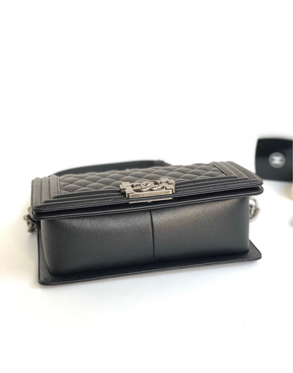 CC MEDIUM 25 BOY BAG IN BLACK LAMBSKIN SILVER HARDWARE