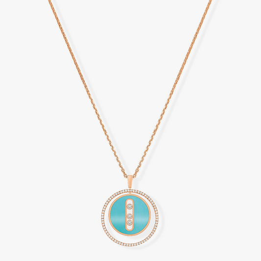 LUCKY MOVE 3 DIAMONDS TURQUOISE PINK GOLD DIAMOND NECKLACE