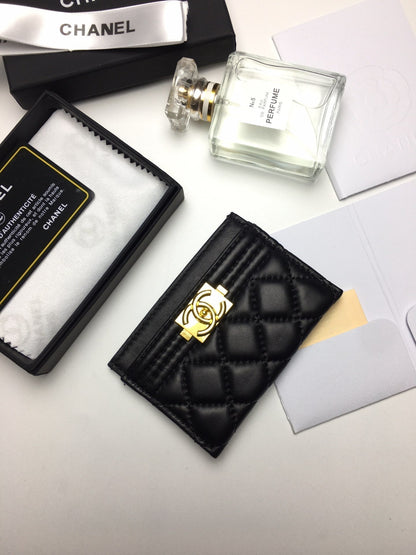 CC BOY CARD HOLDER 11.2 BLACK CALFSKIN GOLD ICON