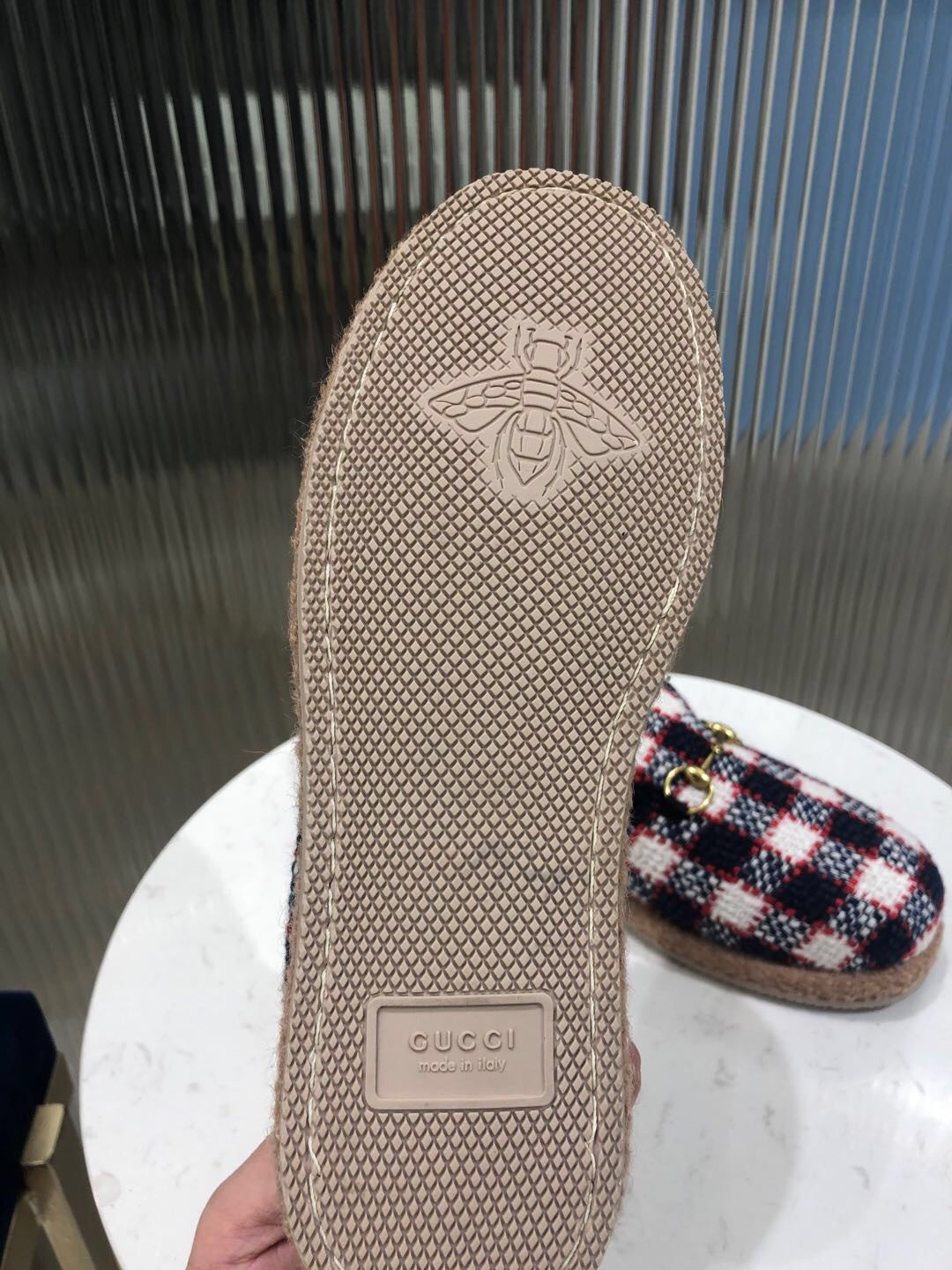 GG HORSEBIT LOAFER IN COLORFUL TWEED AND LAMB FUR LINING