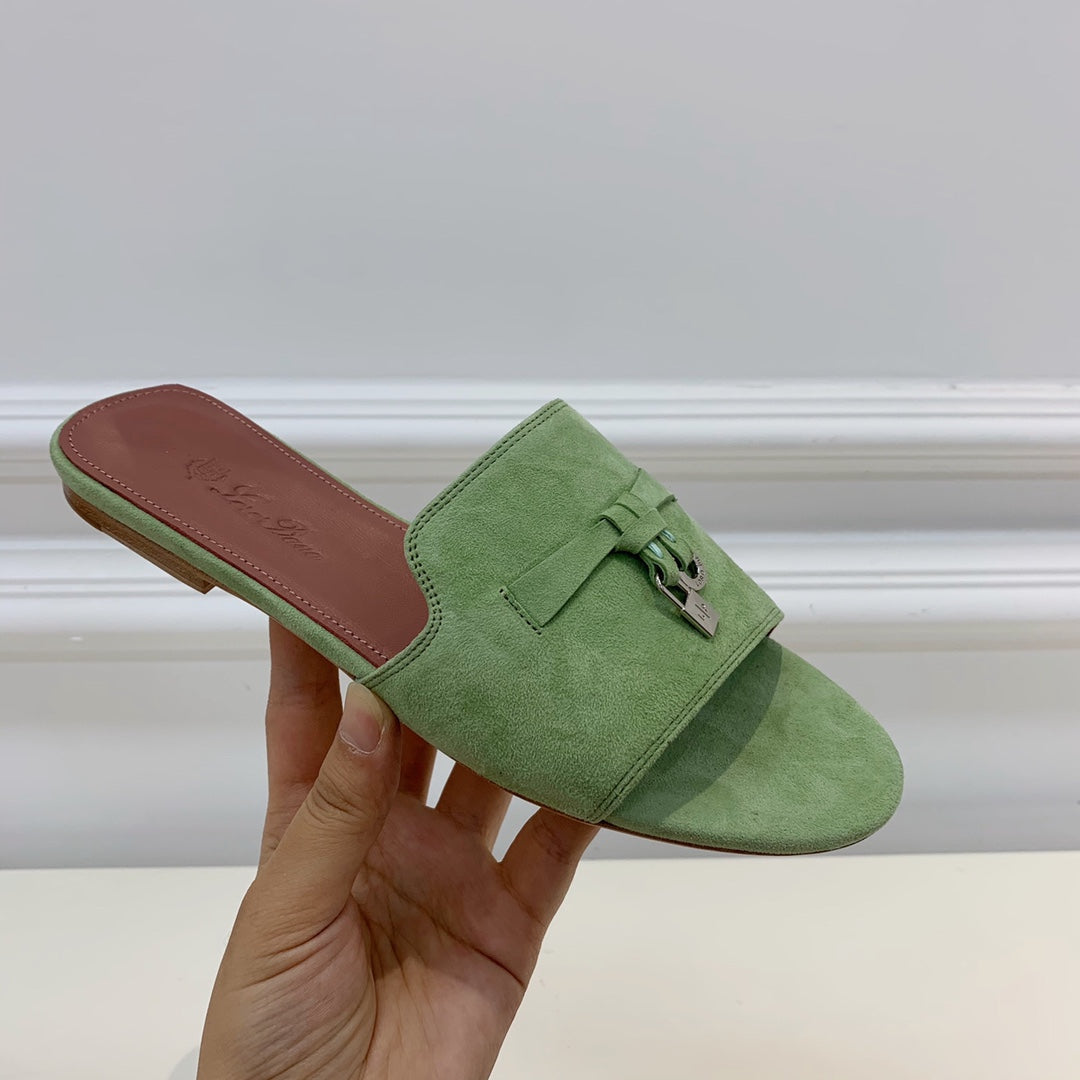Summer Charms Sandals in Green Suede Pink Lambskin