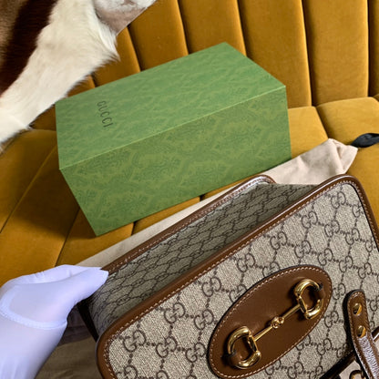 GG HORSEBIT 1955 MINI 23 BAG IN BEIGE CANVAS AND BROWN CALFSKIN