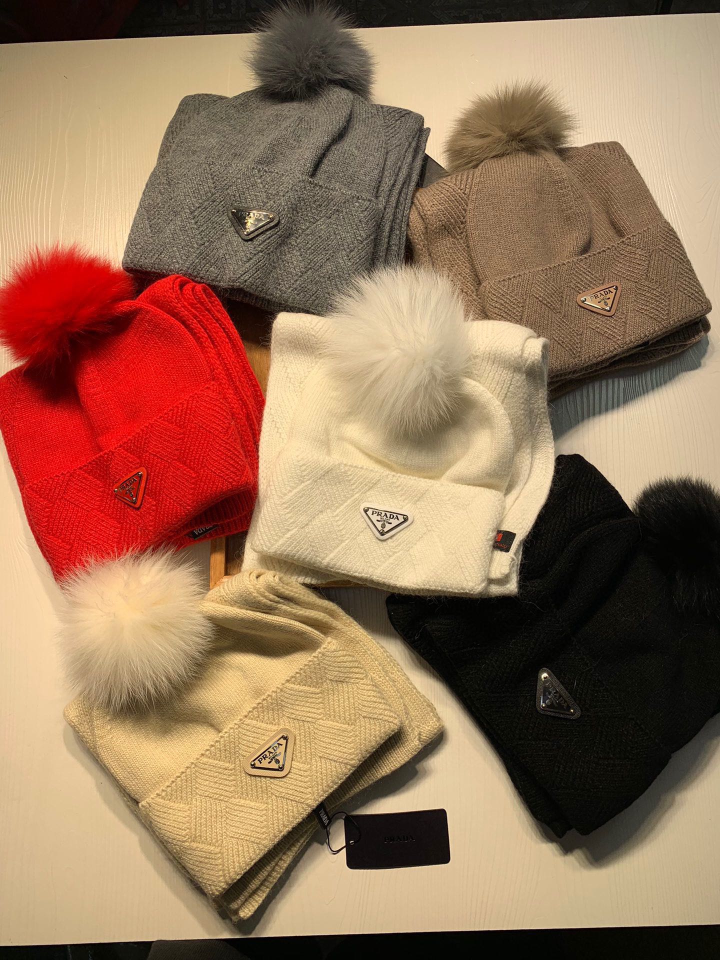 SET SCARF AND HAT IN BISQUE BEIGE WOOL AND RABBIT FUR 416365