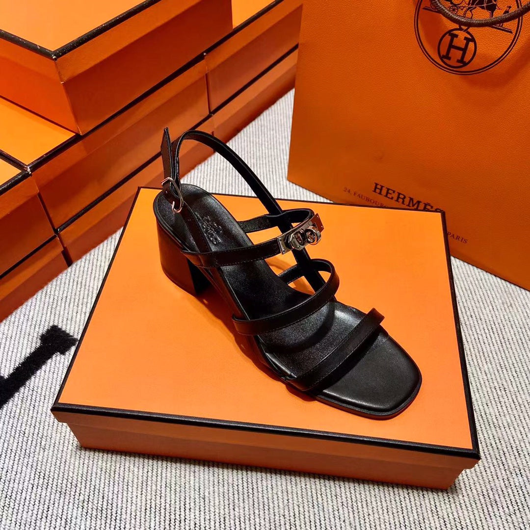 MID - SANDAL BLACK CALFSKIN