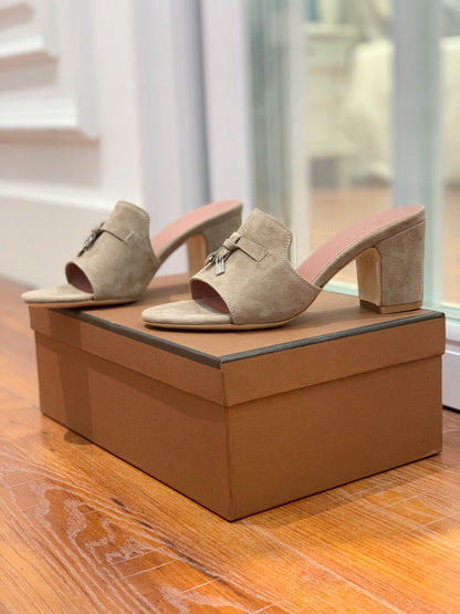 Summer Charms Mules 80 Taupe Suede Pink Lambskin