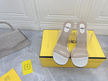 FENDI FIRST 95 MM HIGH-HEELED SANDAL IN TRANSPARENT TPU FILM AND LAMBSKIN