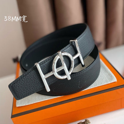 ULYSSE BELT BUCKLE & REVERSIBLE BLACK LEATHER STRAP 38MM SILVER HARDWARE
