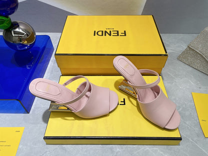 FENDI FIRST 95 MM HIGH-HEELED SANDAL IN BABY PINK LAMBSKIN GOLD HARDWARE