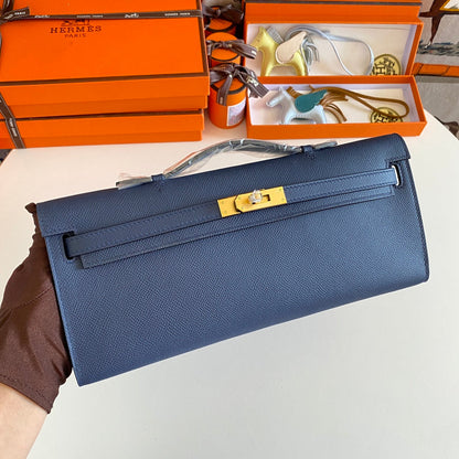 KELLY CUT 31 IN CLASSIC BLUE CALFSKIN WITH GOLD HARDWARE