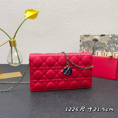 CARO SLIM POUCH 21 BAG IN CHERRY RED CALFSKIN