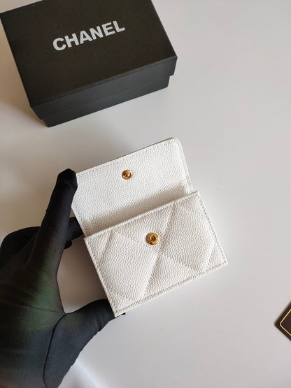 CC TRIFOLD PURSE 12 WHITE GRAINED CALFSKIN GOLD ICON