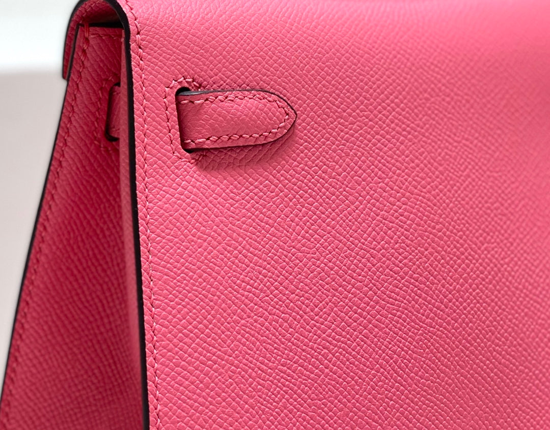 KELLY MINI 20 BAG IN WATERMELON PINK CALFSKIN WITH GOLD HARDWARE
