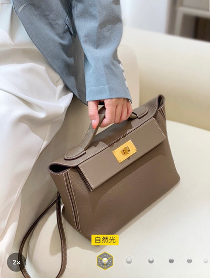 MINI 24/24 29CM IN TOGO ETOUPE EVERCOLOR CALFSKIN GOLD KELLY BUCKLE