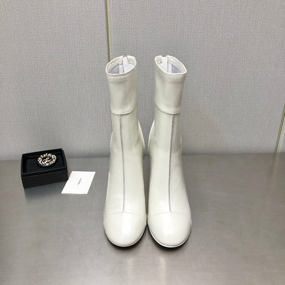 HIGH HEEL ANKLE BOOTS IN WHITE CALFSKIN