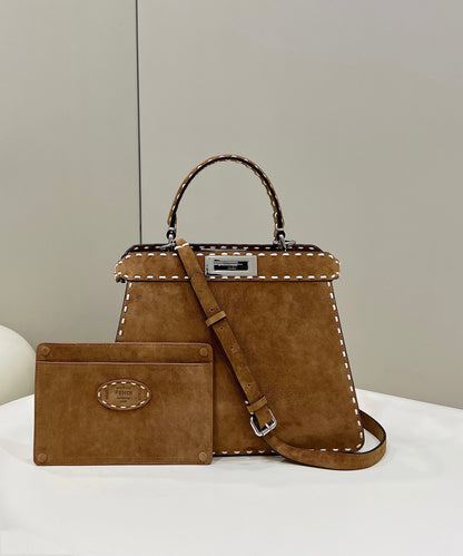 PEEKABOO ISEEU 33 IN SEPIA BROWN SUEDE SILVER HARDWARE