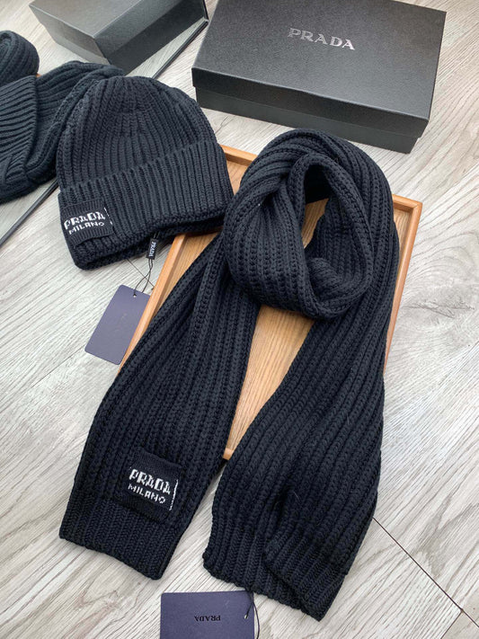 SET SCARF AND HAT IN BLACK WOOL AND RABBIT FUR 388994