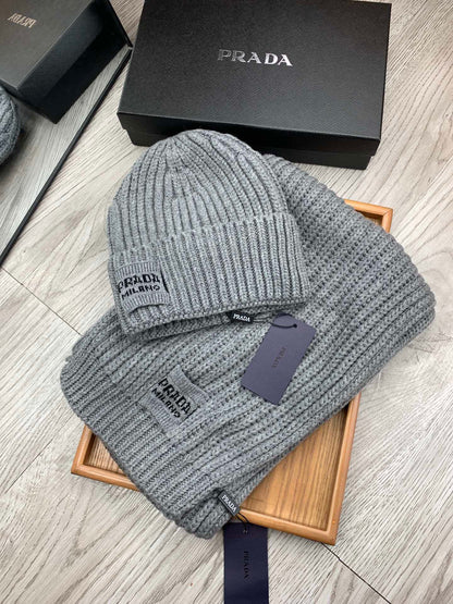 SET SCARF AND HAT IN DOVE GRAY WOOL AND RABBIT FUR 388993