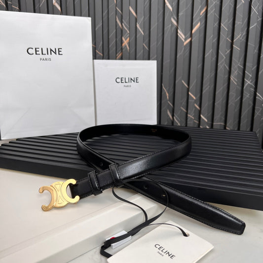 CL TRIOMPHE 25 MM BELT IN BLACK SOLF CALFSKIN GOLD HARDWARE