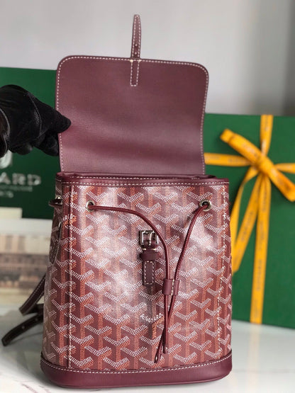 ALPIN MINI BACKPACK 21 IN WINE RED LAMBSKIN AND GOYARDINE CANVAS