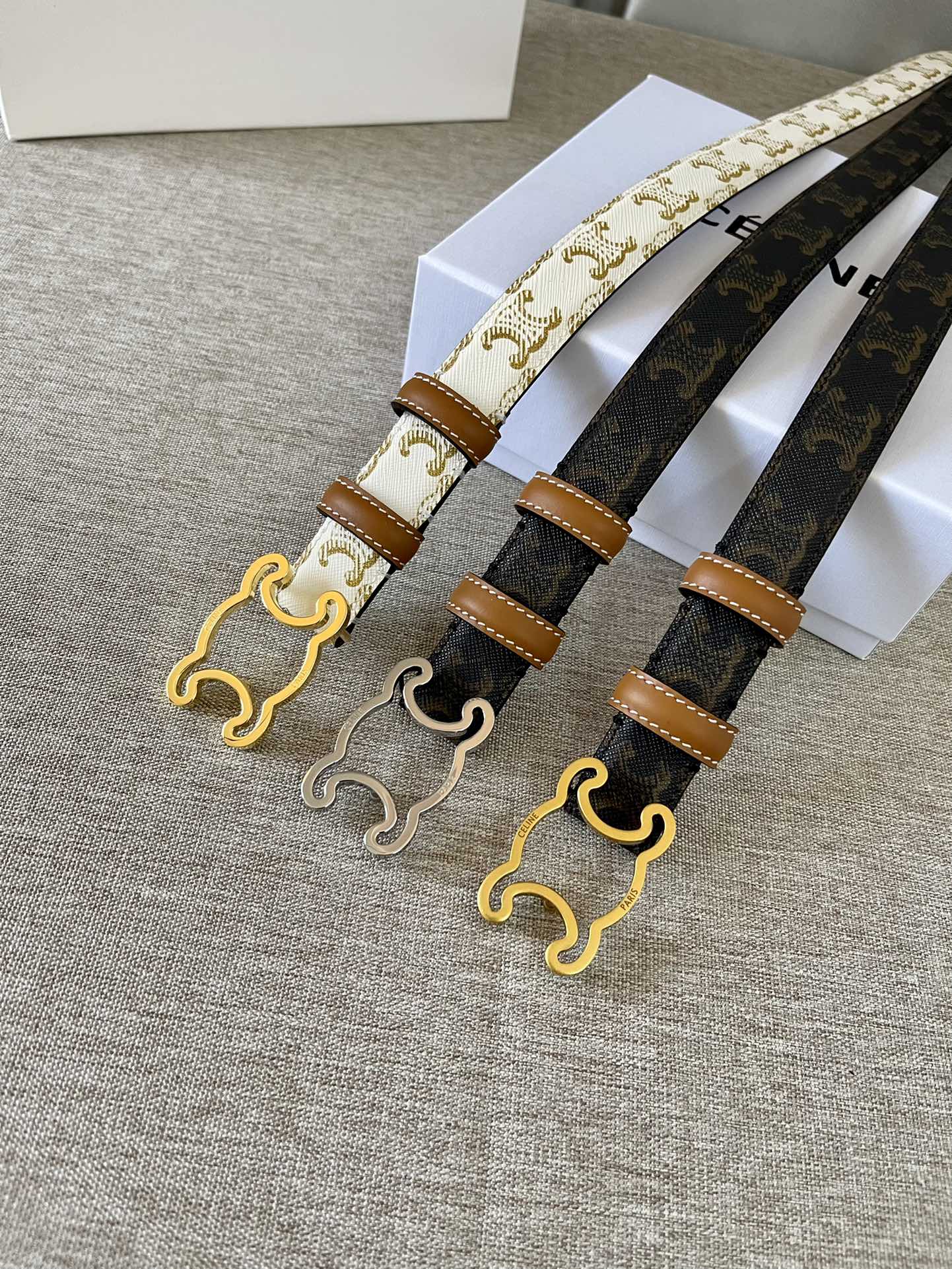 CL logo Cut-out Belt 25mm Black Tan Triomphe Canvas Ghw