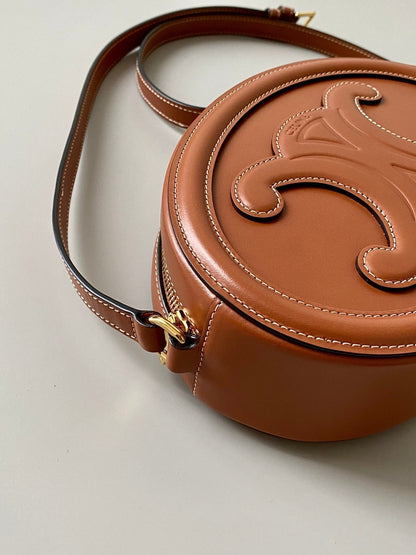 SMOOTH CALFSKIN 20 OVAL CINNAMON BROWN BAG