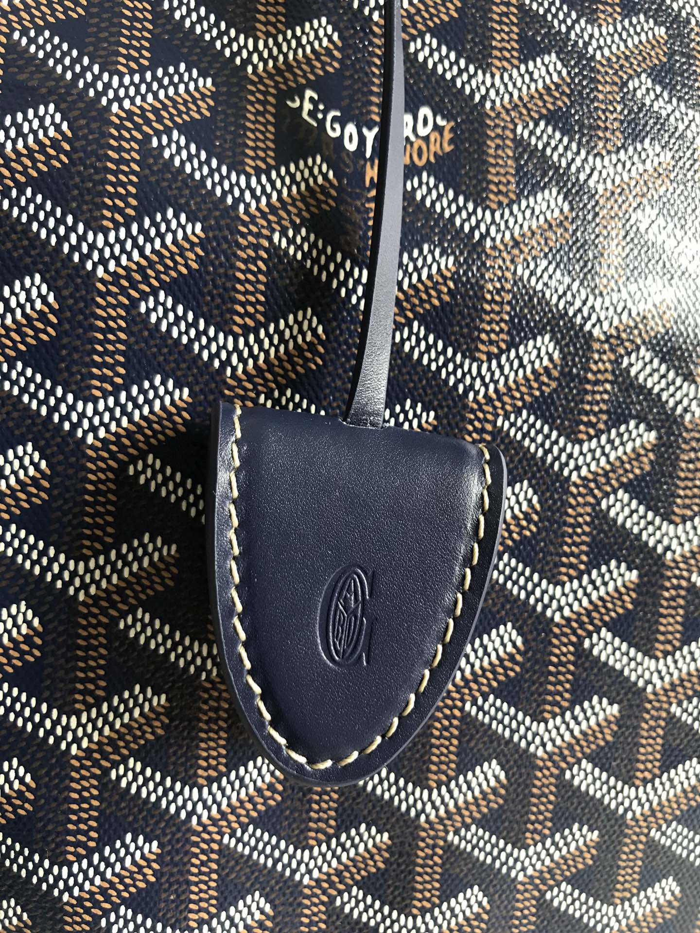 BELLECHASSE BIAUDE PM BAG 36 IN NAVY BLUE GOYARDINE CANVAS AND CALFSKIN TRIM