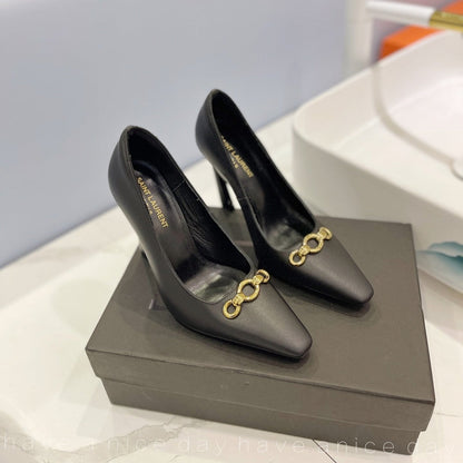 SL SILVANA CHAIN PUMPS BLACK CALFSKIN