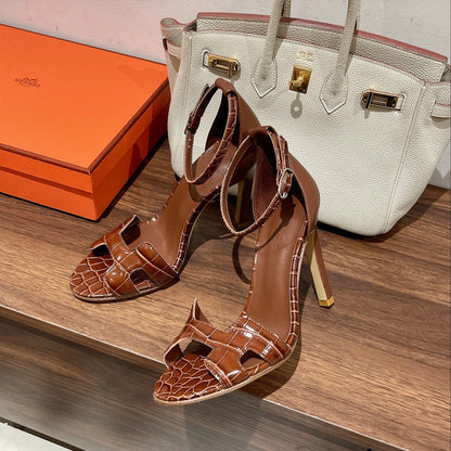PREMIERE 115 SANDAL IN BRONZE BROWN CROCODILE LEATHER