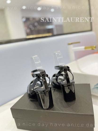 SL TRIBUTE SANDAL GLOSSY BLACK CALFSKIN