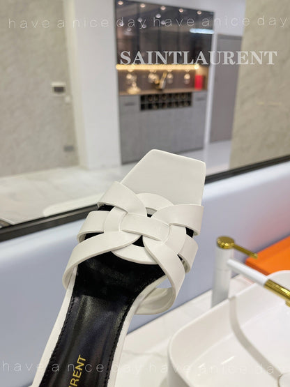 SL TRIBUTE MULES WHITE CALFSKIN