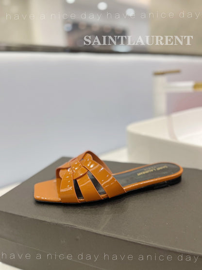 SL TRIBUTE SLIPPERS GLOSSY COPPER CALFSKIN