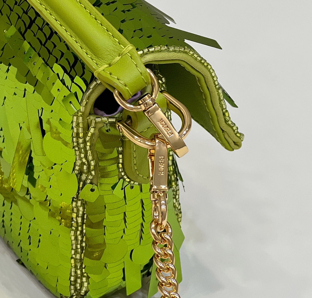 BAGUETTE MINI 19 IN LIMERICK GREEN SEQUINS GOLD HARDWARE